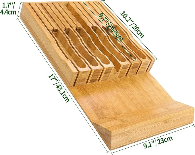VaeFae Adjustable Bamboo Drawer Dividers and Bamboo Knife Drawer Organizer Bundle