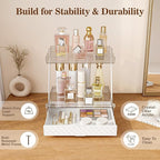 Makeup Organizer Countertop with Drawers & Lid, Skincare Organizer for Vanity, Large Cosmetic Organizer & Display Cases and S