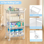2 Pack Baby Diaper Caddy Cart, 4-Tier Diaper Caddy Organizer and Storage, Rolling Utility Cart for Baby Supplies, Diaper Cart