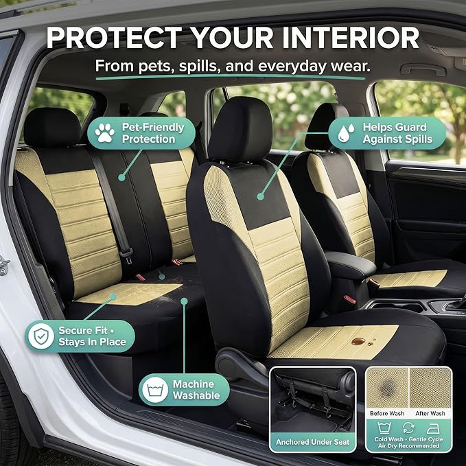 FH Group Automotive Car Seat Covers Full Set Premium 3D Air Mesh Front Seat Covers, Airbag Compatible & Split Bench Cover Uni