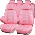 CAR PASS Pink Nappa Leather Car Seat Covers for Full Seats, Bling Diamond Waterproof Seat Protectior Universal Fit Auto SUV S