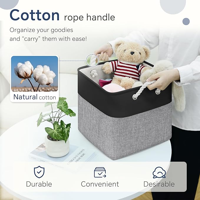FinishingBo Fabric Cubes Storage Basket, 6 Pack 11x11 in with Handles Cube Storage Bins, for Shelves, Home, Office Organizers