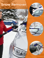 34" Extendable Ice Scrapers for Car Windshield 2-in-1 Snow Brush for Car Snow Scraper for Car Snow Scraper and Drush with Ergonomic Foam Grip for Cars, Trucks, SUVs with 360° Pivoting Brush Head Blue