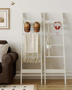 Hzuaneri Blanket Ladder Shelf for Living Room, Decorative Quilt Rack with 4 Removable Hooks, 5-Tier Farmhouse Ladder Holder O