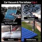 Windone Car Vacuum, 12000Pa 2-in-1 Cleaner & Tire Inflator 150PSI, 60W Brushless Motor, Cordless Handheld Vacuum & Air Pump w