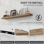 Solid Wood Floating Shelves, 8" Deep Rustic Reclaimed Barnwood Wall Hanging Floating Shelf with Invisible Heavy-Duty Metal Br