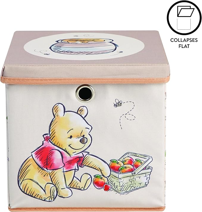 Idea Nuova Winnie the Pooh Collapsible Storage Cube with removable Lid, 10" Wx10 Hx10 D
