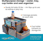 High Road CarHop Car Seat Organizer for Kids and Adults with Cup Holder Tray, Side Pockets and Cooler Compartment (Medium, Gray)