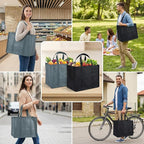 12 Pack Reusable Grocery Bags, Large Foldable Shopping Bags with Reinforced Handles, Heavy Duty Tote Bags for Grocery Shopping, Washable Storage Bags, Grey & Black | Large, Foldable, Reinforced Handles, Heavy Duty, Washable, Storage