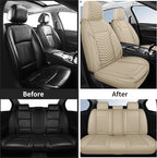 Nappa Leather Car Seat Covers Full Set, Beige Car seat Protector 5 Seats, Waterproof Car Seat Cushion, Universal Automotive S
