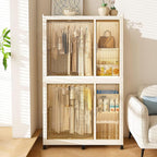 Portable Wardrobe Closet Storage Organizer, Plastic Collapsible Closet Organizer with Transparent Magnetic Door, for Bedroom 