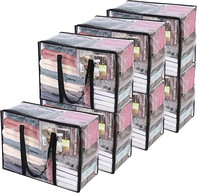 Vieshful 7 Pack Clear Comforter Storage Bag, 40L Clothes Storage Bag with Zipper Closet Organizer, Plastic Storage Containers