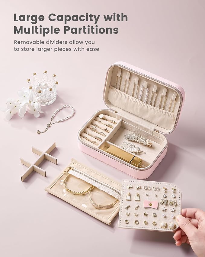 Lolalet Travel Jewelry Case for Women Girls, Travel Jewelry Organizer with Clear Storage Bag Small Portable Jewelry Box for N