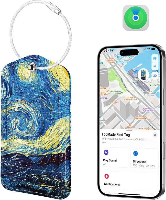 TopMade Smart Luggage Tag with Find My, Premium Leather Luggage Tags for Suitcase, Travel Bags, Backpacks, Anti-Lost Suitcase