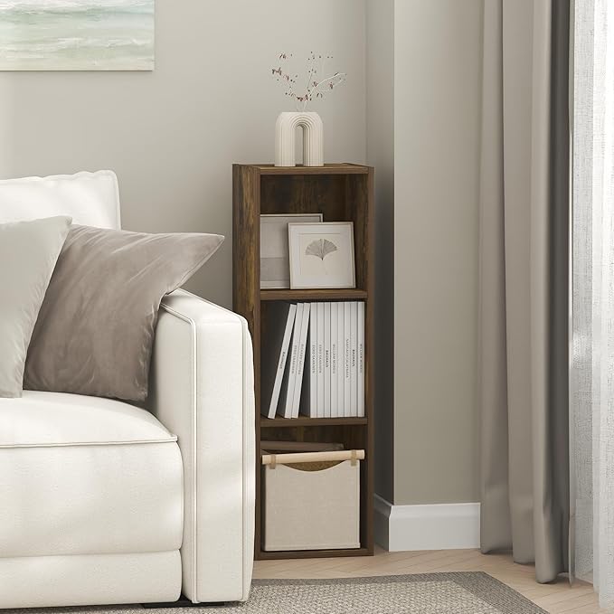 Furinno Fulda Book Shelf, 3-Tier Narrow Bookshelf, Bookcase with 10-in Width Storage Shelf, 9.3 x 9.8 x 31.5, for Living Room