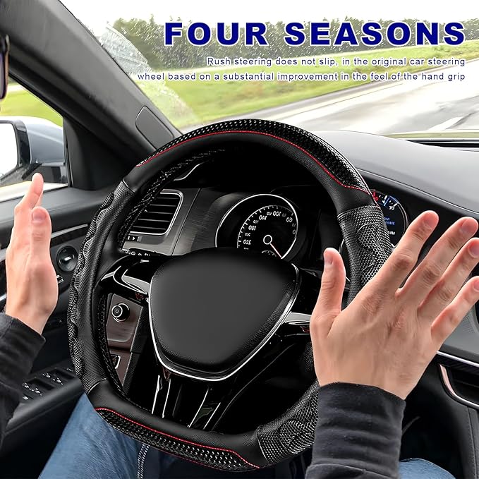 D-Shaped Steering Wheel Cover, Leather Car Wheel Protector with 3D Honeycomb Anti-Slip Design, Universal Breathable Comfy Cov
