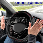 D-Shaped Steering Wheel Cover, Leather Car Wheel Protector with 3D Honeycomb Anti-Slip Design, Universal Breathable Comfy Cov