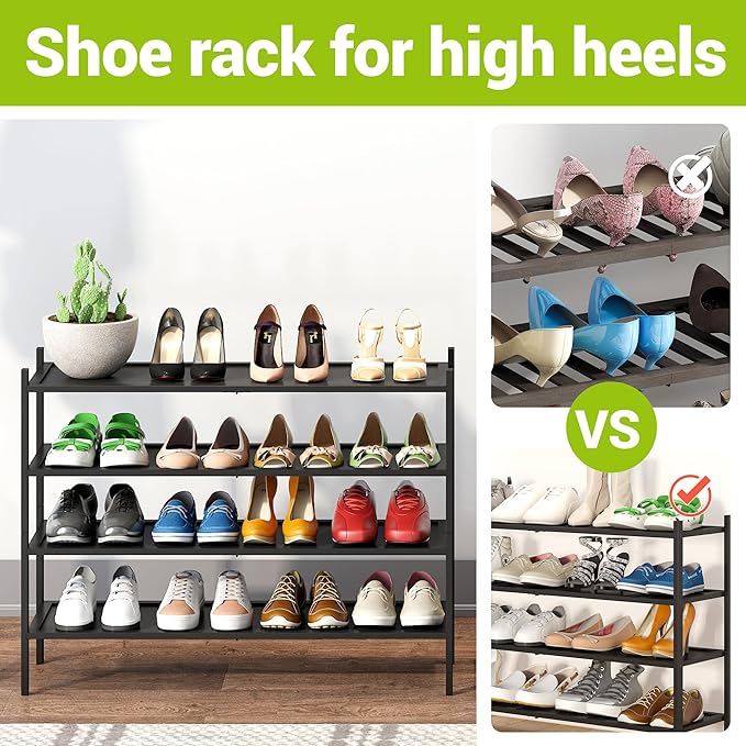 BMOSU 4-Tier Bamboo Extended Shoe Rack Premium Stackable Shoe Shelf Storage Organizer for Hallway Closet Living Room Entryway