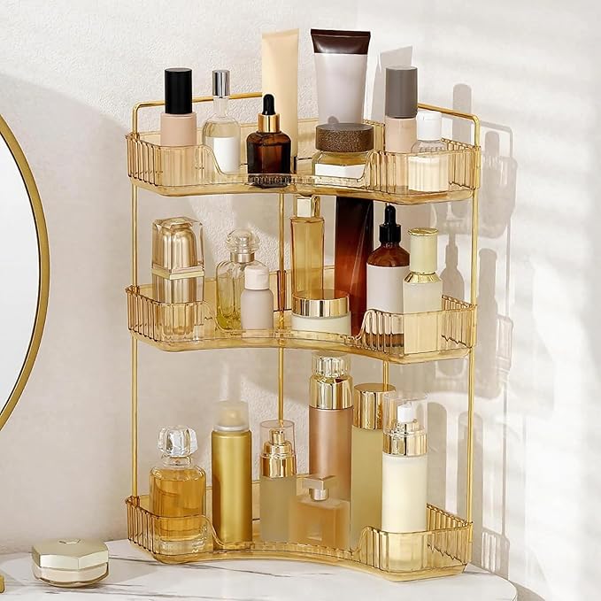 INVSSENE Corner Bathroom Countertop Organizer, Vanity Organizer Trays for Counter, Makeup Organizers, Perfume Tray, Skincare 