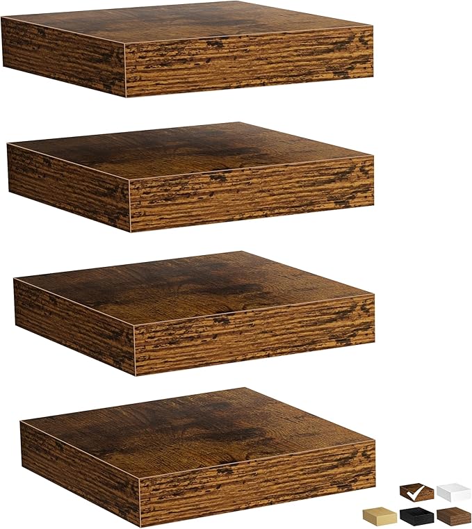 Fun Memories Floating Shelves for Wall, Rustic Wood Wall Mounted Shelves for Bathroom, Bedroom, Living Room and Kitchen, Stor