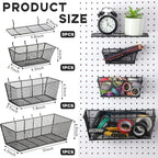 Sieral 6 Pieces Pegboard Baskets Wall Mount Wire Peg Board Baskets 3 Sizes Pegboard Accessories Slatwall Bins Basket Home Gar