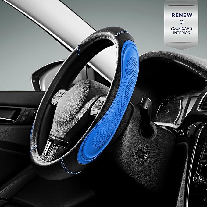 Road Comforts Car Steering Wheel Cover - Microfiber Leather Steering Wheel Wrap Sports 14.5-15 Inch Steering Wheel Cover Non-