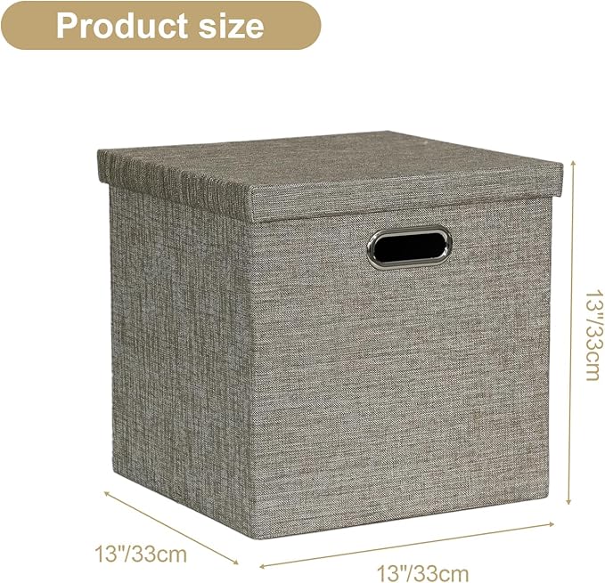 Posprica Storage Bins with Lids,13×13×13 Foldable Storage Cube Baskets Boxes Fabric Drawers for Closet Shelf Cabinet Bookcase