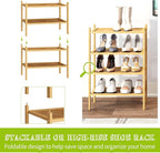 BMOSU 4-Tier Bamboo Small Shoe Rack Premium Stackable Shoe Shelf Storage Organizer for Hallway Closet Living Room Entryway Or