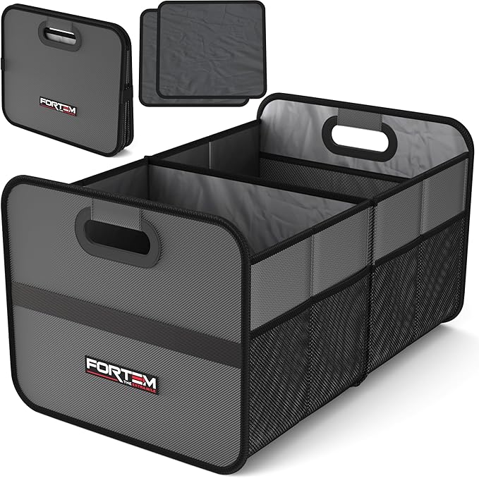FORTEM Car Trunk Organizer, Collapsible Two Compartment Organizer, Foldable SUV & Truck Storage for Car Accessories for