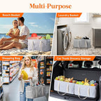 Lifewit Extra Large Tote Bag, Reusable Grocery Bags with Metal Wire Frame and Handles, Standing Utility Foldable Shopping Bags for Storage, Picnics, Beach, Laundry, Car, 46L, 2 Pack, Gray and Blue