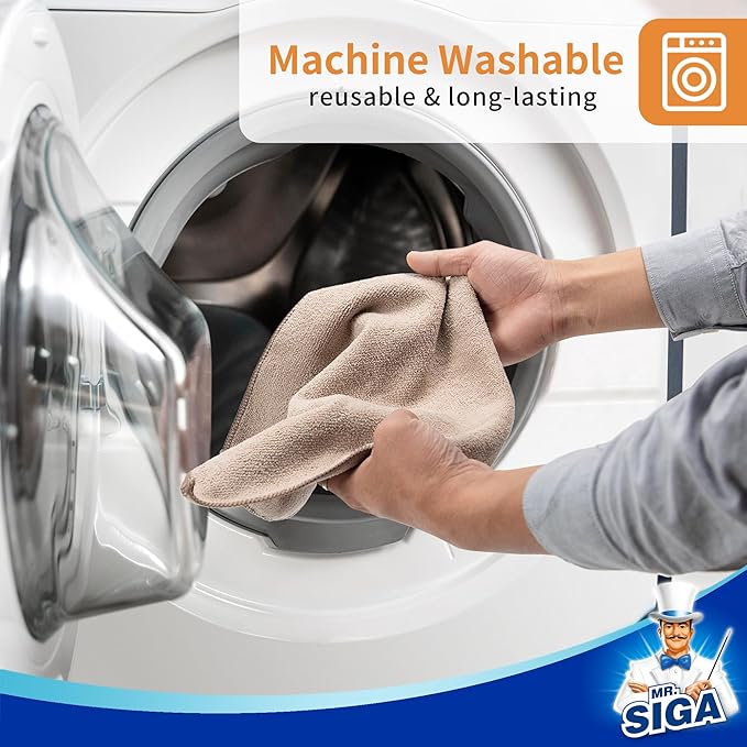 MR.SIGA Microfiber Cleaning Cloths, All-Purpose Surface Microfiber Towels, Streak Free Cleaning Rags, Pack of 12, Wheat, Size