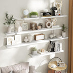 16 Inch Floating Shelves for Wall Set of 2, 8"D Wood Grain Bathroom Shelves with Invisible Brackets, Easy Install Engineered 