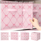 Geelin 6 Pcs Light Pink Bow Cube Storage Bins 11 Inch Storage Basket with Handle, Preppy Girls Organizer Basket, Collapsible 