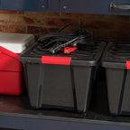 IRIS USA 30 L (32 QT) Plastic Storage Box with Lid and Latches - 4 Pack - BPA-Free, Garage Organizing Solution, Durable Nesta