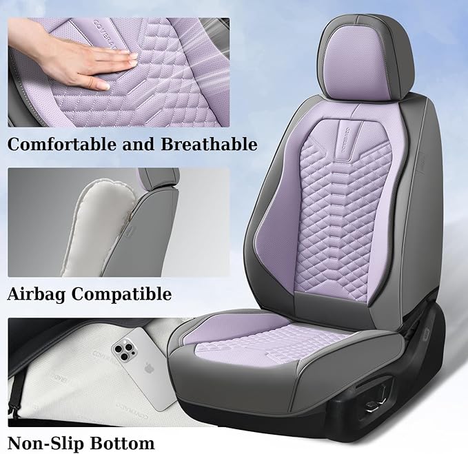 Coverado Car Seat Covers, Front Seat Cover, Waterproof Nappa Leather Seat Covers for Cars, Driver Car Seat Protectors, Gray a