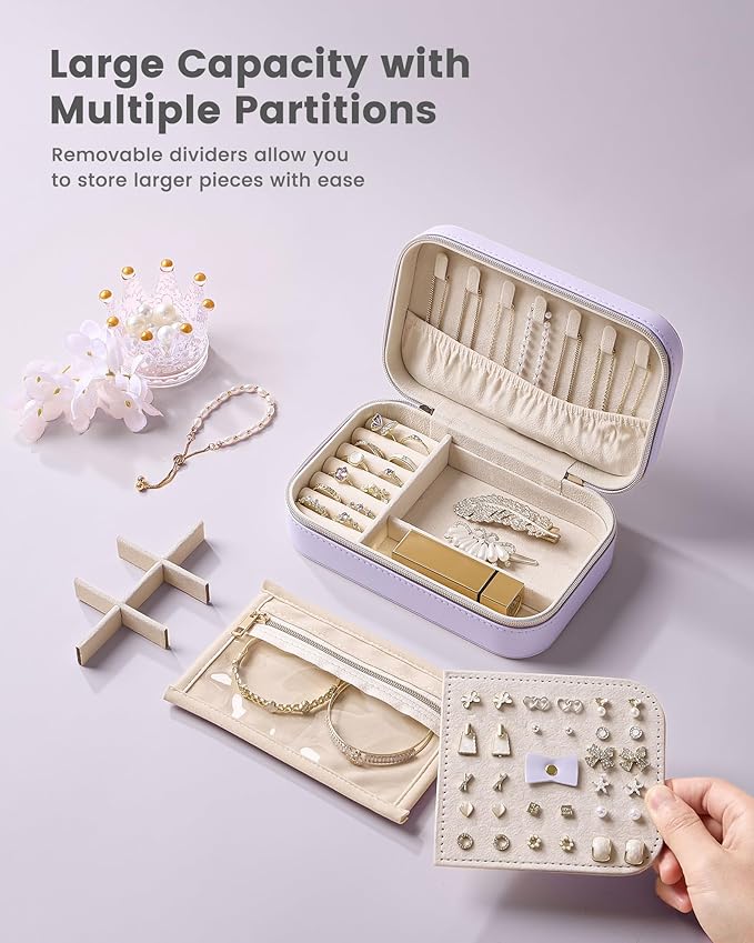 Lolalet Travel Jewelry Case for Women Girls, Travel Jewelry Organizer with Clear Storage Bag Small Portable Jewelry Box for N