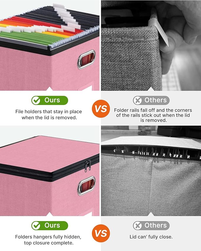 Oterri 2 Pack Large File Organizer Boxes with Lids, File Box with Mesh Pockets, Document Organizer Box for Legal/Letter Size 