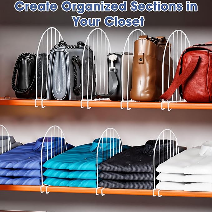 Closet Organizers and Storage, 8 Pack 12'' Extra Tall Shelf Dividers, Metal Closet Dividers Shelf Organizer for Wood Shelves,