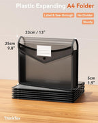 ThinkTex Plastic Expanding File Folder, Transparent envelopes with Snap Closure, No Dividers, Large Capacity, Fit Letter/A4 S