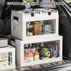 Closet Organizer and Storage Box, Large Essential Collapsible Plastic Car Trunk Container with Clear Lids and Doors, Open Fro