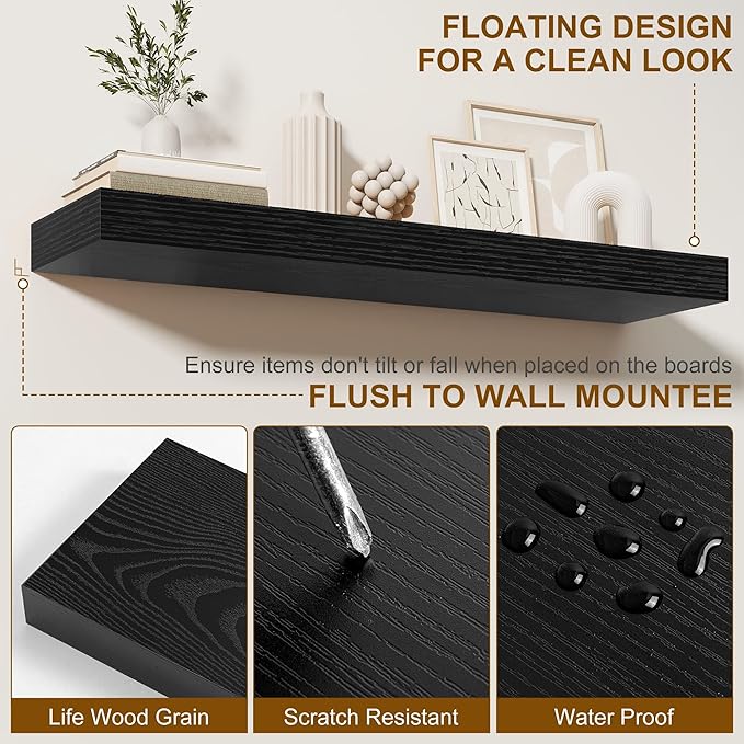 Fun Memories Floating Shelves for Wall, 20Inch Floating Shelves Set of 2, Hanging Shelf with Invisible Brackets, Wood Shelves