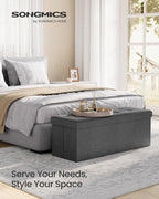 SONGMICS MAZIE Collection - 43 Inches Folding Storage Ottoman Bench, Ottoman Foot Rest, End of Bed Bench, Storage Chest, Load