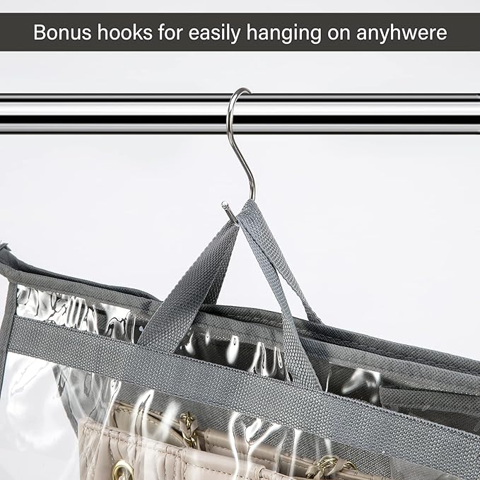 CINPIUK 4 Pack Handbag Dust Bags Clear Purse Storage Organizer for Closet, Zipper Hanging Storage Bag for Handbags, Grey