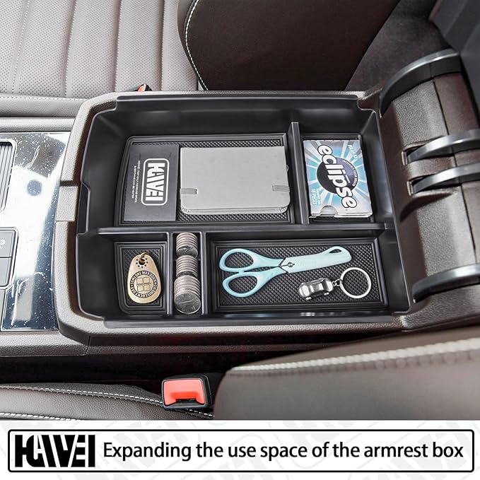 Center Console Organizer Compatible with VW Atlas and Cross Sport 2018 2019 2020 2021 2022 2023 Accessories, Interior ABS Armrest Storage Box Insert Tray (Not Fit 2024 2025), Black