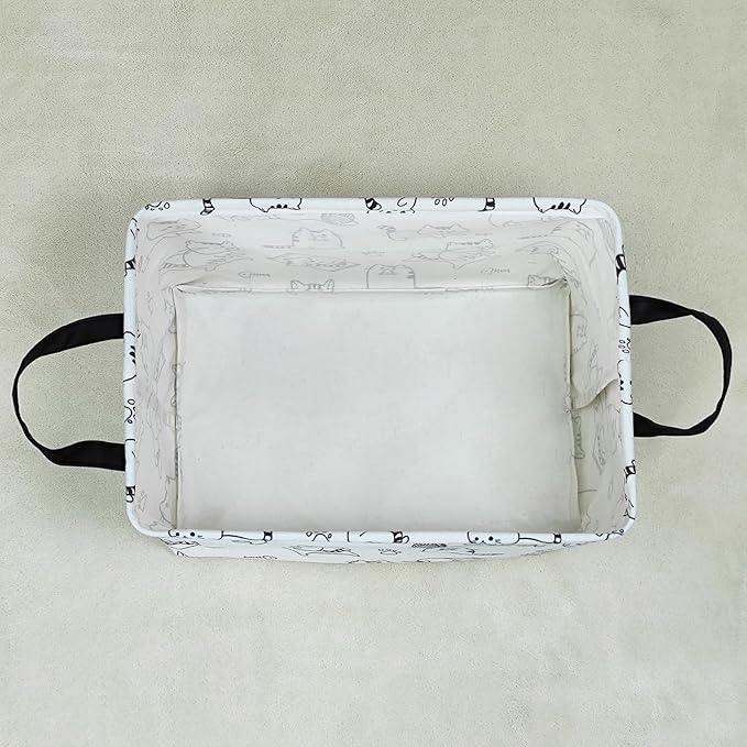 LANGYASHAN Rectangular Storage Bin Collapse Canvas Fabric Cartoon Storage Basket with Handles for Organizing Home Kitchen Boy