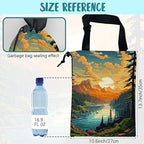 Car Garbage Bag Mountain Lake and Sunrise Drawstring Car Trash Bag Hanging for Back Seat with Adjustable Buckle Canvas Vehicle Trash Can Easy-to-Install