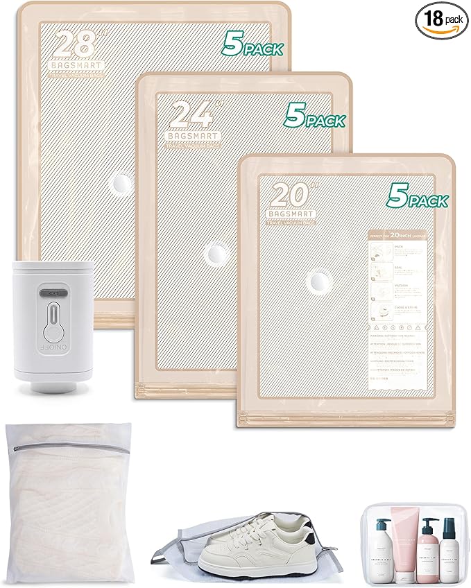 BAGSMART Vacuum Storage Bags with Portable Pump, Travel Space Saver Bags for Clothes, Heavy Duty Compression Bags for Storage