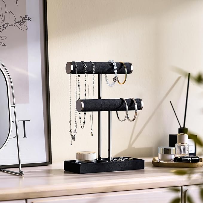 bussdis 2 Tier Bracelet Holder Display - Detachable T Bar Black Velvet Bracelet Holder, Jewelry Holder Organizer for Bracelet