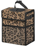 Corduroy Car Trash Can with Lid and Mesh Pockets - Leakproof Organizer,Multipurpose Waterproof Garbage Can/Trash Bin for Car(Leopard Print-3 Gallons)