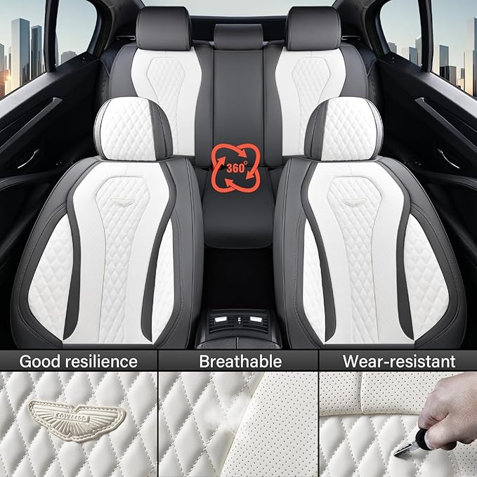 Coverado Seat Covers, Car Seat Covers Full Set, White Car Seat Cover, Car Seat Cushion Waterproof, Front Seats Back Seat Cove